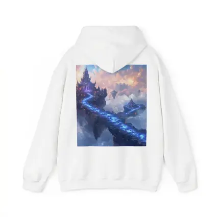 Fantasy Floating Castle Glowing Blue Sky Bridge