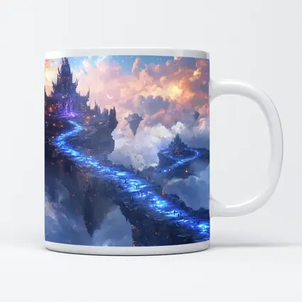Fantasy Floating Castle Glowing Blue Sky Bridge