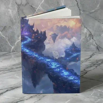 Fantasy Floating Castle Glowing Blue Sky Bridge