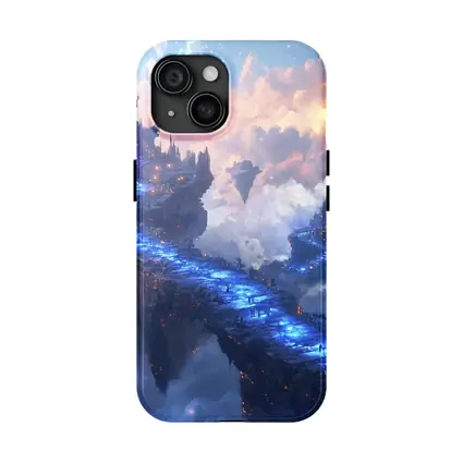 Fantasy Floating Castle Glowing Blue Sky Bridge