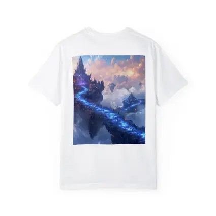 Fantasy Floating Castle Glowing Blue Sky Bridge