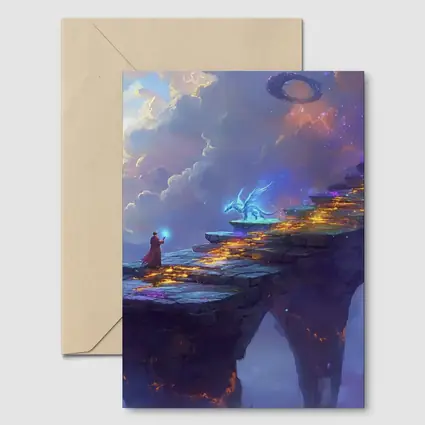 Fantasy Wizard Dragon Sky Bridge Art