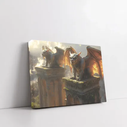 Gargoyle Statues Perched On Ancient Tower