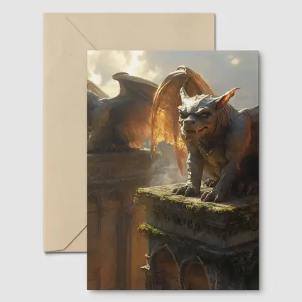 Gargoyle Statues Perched On Ancient Tower