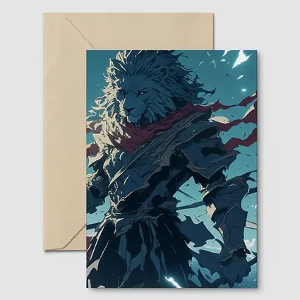 Anime Lion Warrior Red Scarf Battle Sky