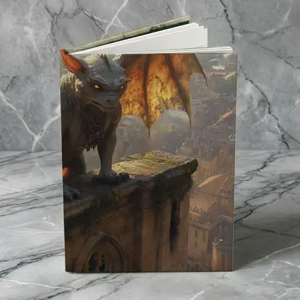 Gargoyle Perched Over Medieval City Skyline