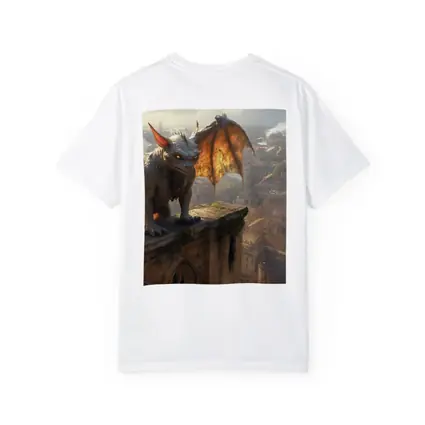 Gargoyle Perched Over Medieval City Skyline