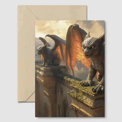 Gargoyles Perched On Gothic Cathedral City
