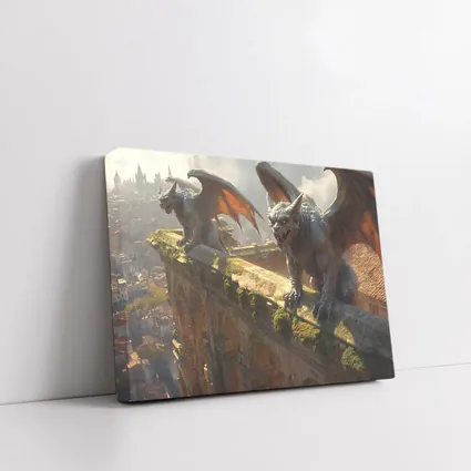Gargoyles Perched On Ancient City Wall