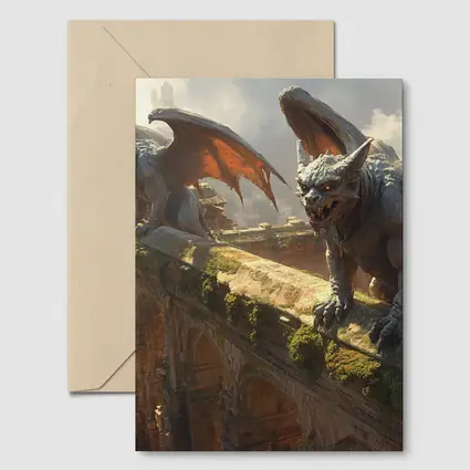 Gargoyles Perched On Ancient City Wall