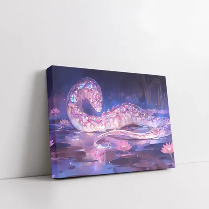 Crystal Snake Resting on Lotus Pond