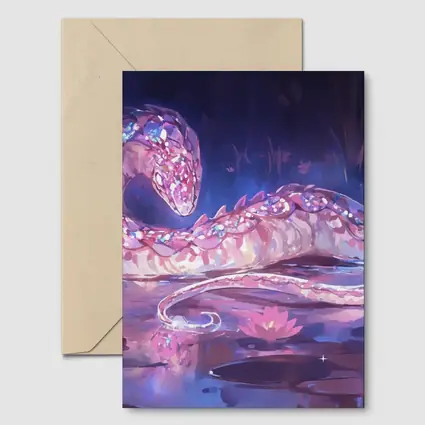 Crystal Snake Resting on Lotus Pond