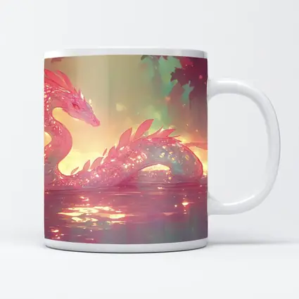 Pink Crystal Dragon Resting In Enchanted Water