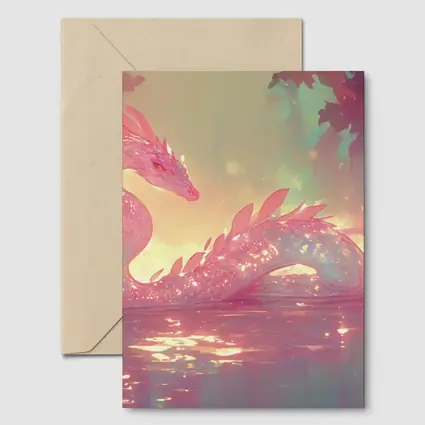 Pink Crystal Dragon Resting In Enchanted Water
