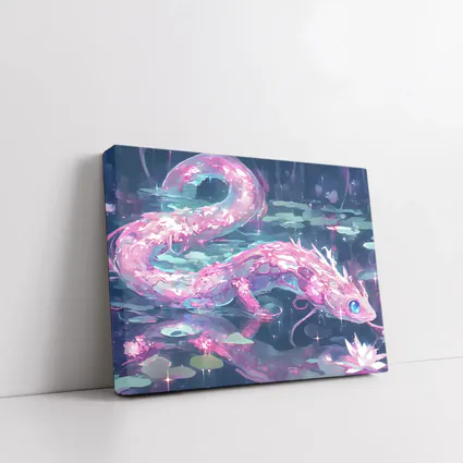 Pink Axolotl Glowing Lotus Pond Anime Art