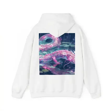 Pink Axolotl Glowing Lotus Pond Anime Art
