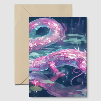 Pink Axolotl Glowing Lotus Pond Anime Art