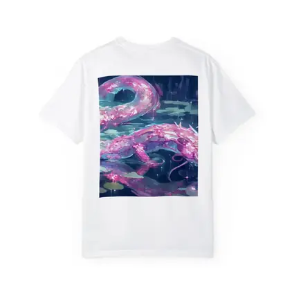 Pink Axolotl Glowing Lotus Pond Anime Art