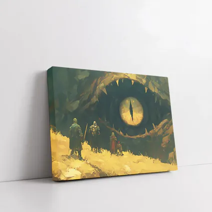 Fantasy Warriors Face Giant Dragon Eye