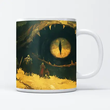 Fantasy Warriors Face Giant Dragon Eye