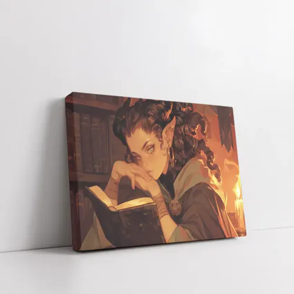 Fantasy Elf Girl Reading Book Candlelight Library