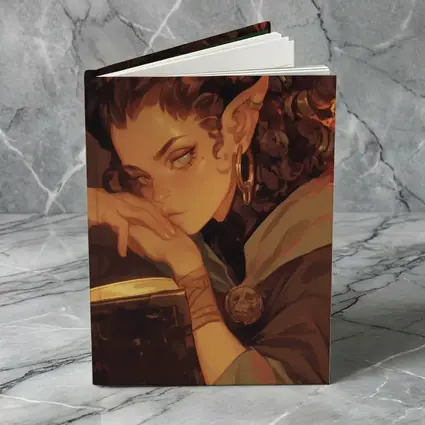 Fantasy Elf Girl Reading Book Candlelight Library