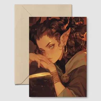 Fantasy Elf Girl Reading Book Candlelight Library