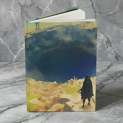 Fantasy Warriors Overlooking Mysterious Dark Chasm