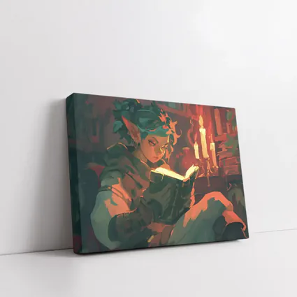 Fantasy Elf Reading Glowing Book by Candlelight