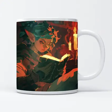 Fantasy Elf Reading Glowing Book by Candlelight