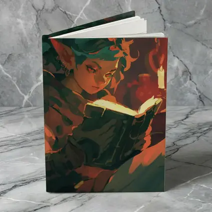 Fantasy Elf Reading Glowing Book by Candlelight