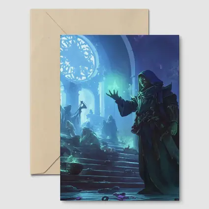 Dark Sorcerer Casting Magic In Ancient Hall