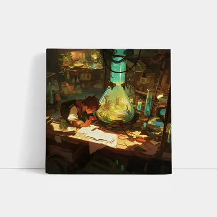 Anime Boy Writing In Fantasy Alchemist Lab
