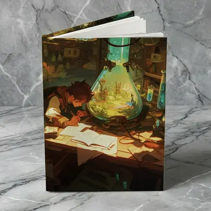 Anime Boy Writing In Fantasy Alchemist Lab