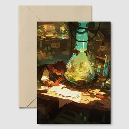 Anime Boy Writing In Fantasy Alchemist Lab