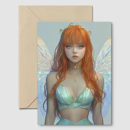 Red Hair Fairy Girl Blue Wings Fantasy