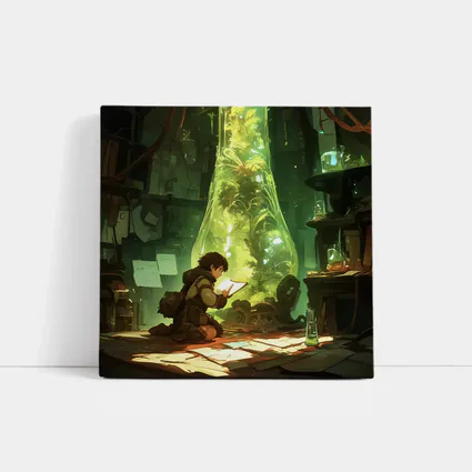 Anime Boy Reading In Glowing Botanical Lab