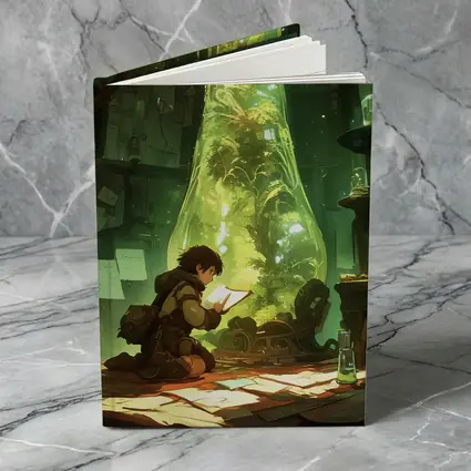 Anime Boy Reading In Glowing Botanical Lab