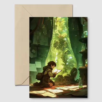 Anime Boy Reading In Glowing Botanical Lab