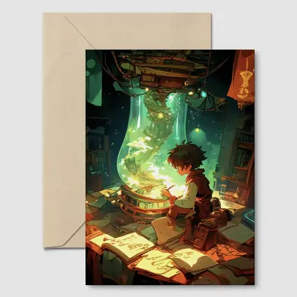 Anime Boy Drawing in Magical Workshop