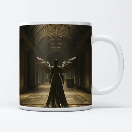 Dark Angel Figure Ancient Stone Hall