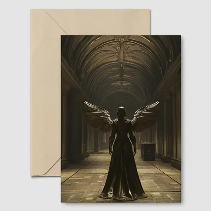 Dark Angel Figure Ancient Stone Hall