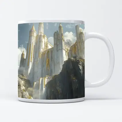 White Gold Fantasy Castle on Rocky Cliffs