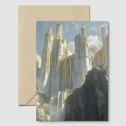 White Gold Fantasy Castle on Rocky Cliffs