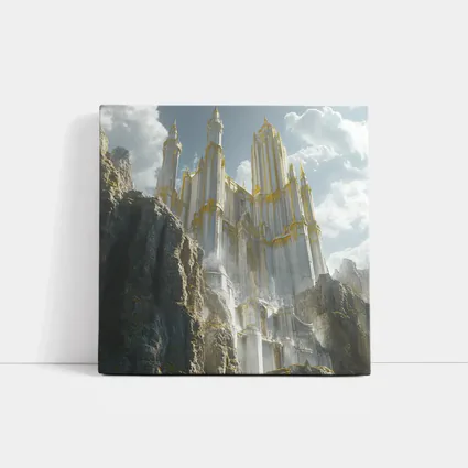 White Gold Fantasy Castle Rocky Cliffs