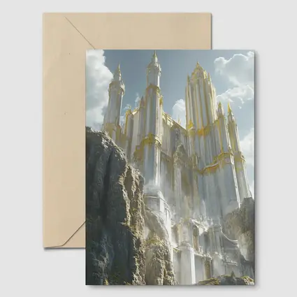 White Gold Fantasy Castle Rocky Cliffs