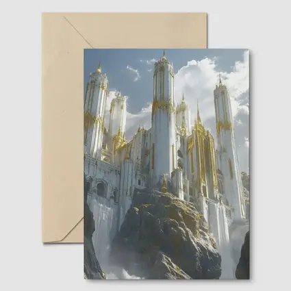 White Gold Fantasy Castle Mountain Cliff
