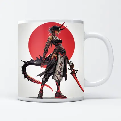 Anime Demon Girl Warrior Red Circle