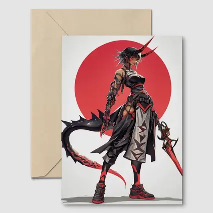 Anime Demon Girl Warrior Red Circle