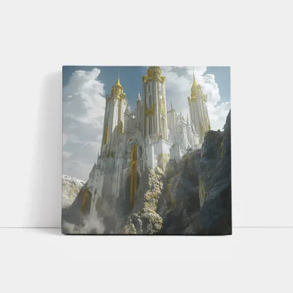 White Gold Fantasy Castle Rocky Cliffside